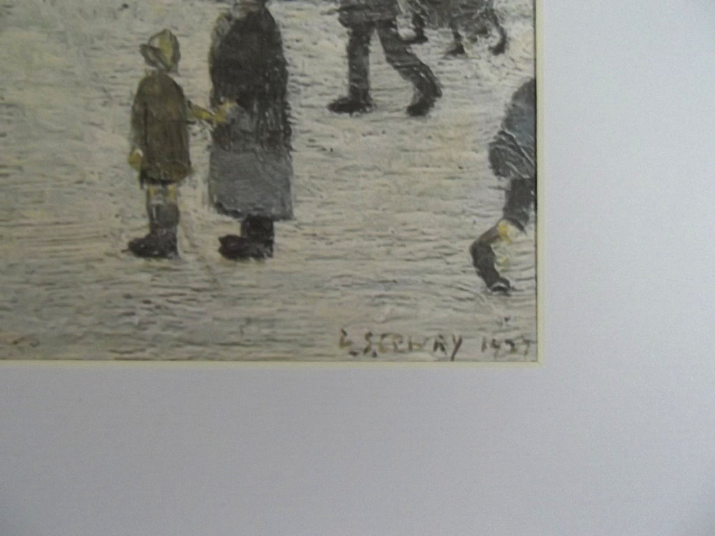 L S Lowry Print – Coming Out Of School - Grey Frame with Mount and Textured Image