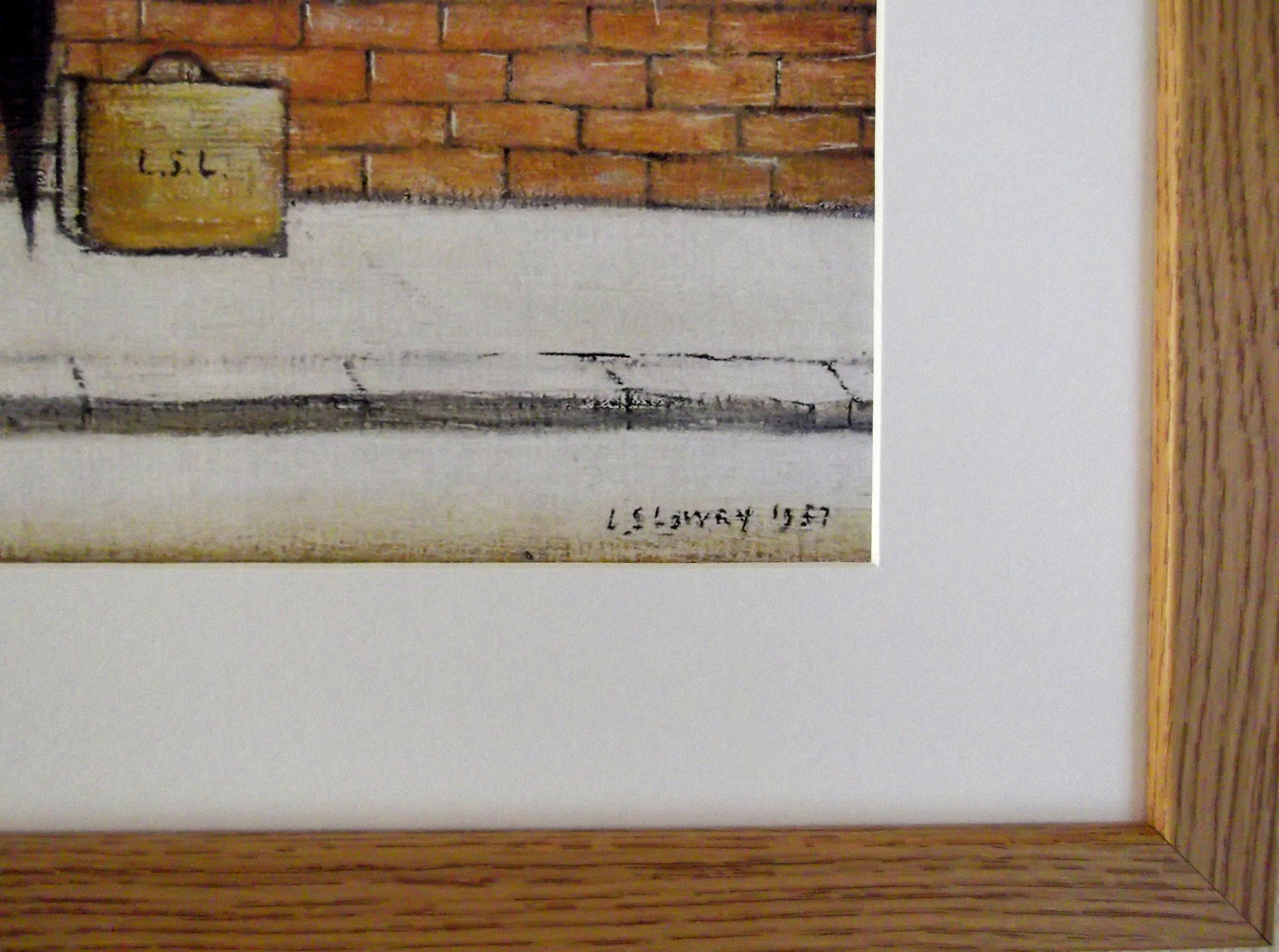 L S Lowry Print – Man Lying on Wall - Oak Finish Frame with Mount and Textured Image