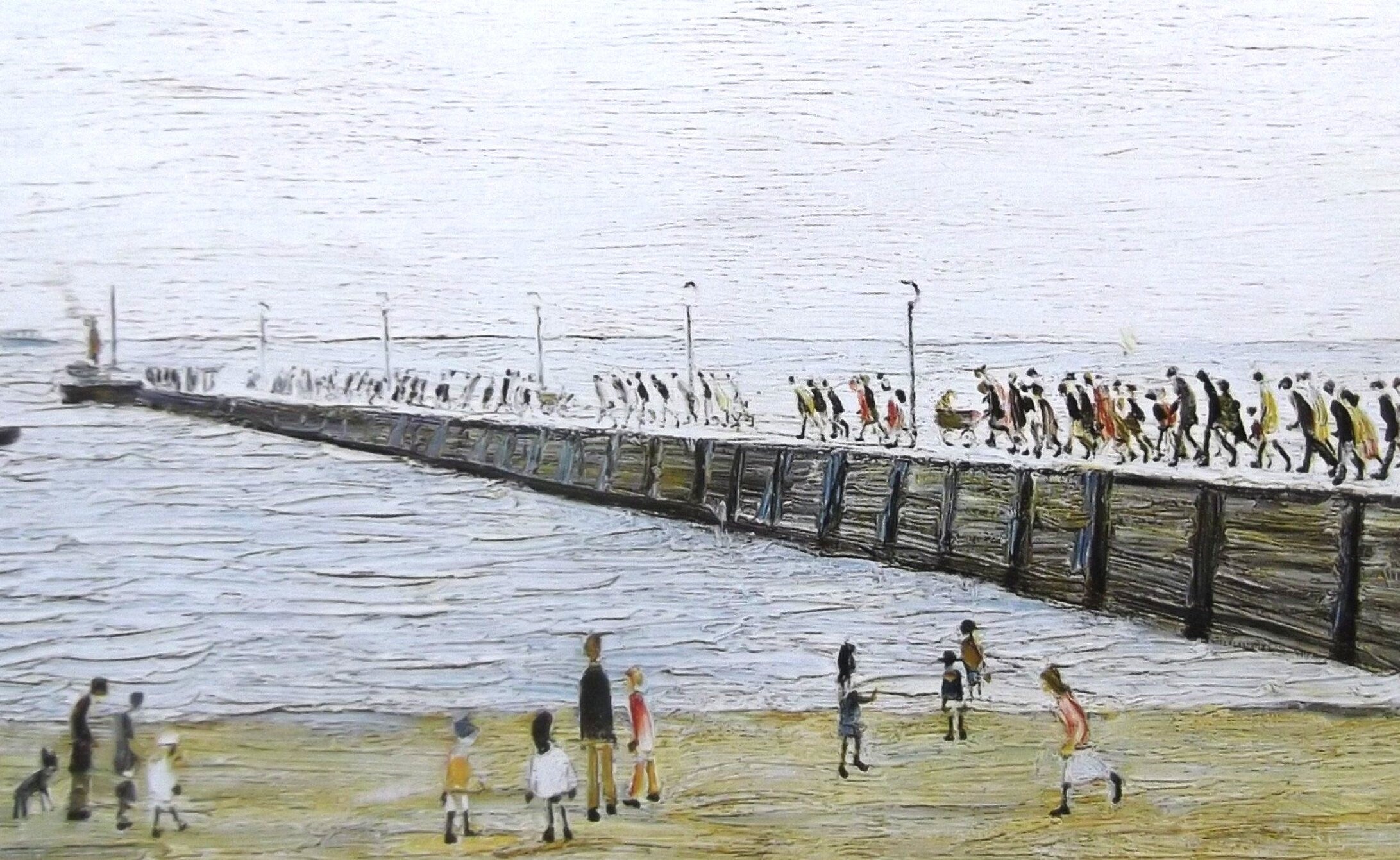 L S Lowry AUTHENTIC Print - Jetty at KNOTT END - Textured Image with Fine Art Coating