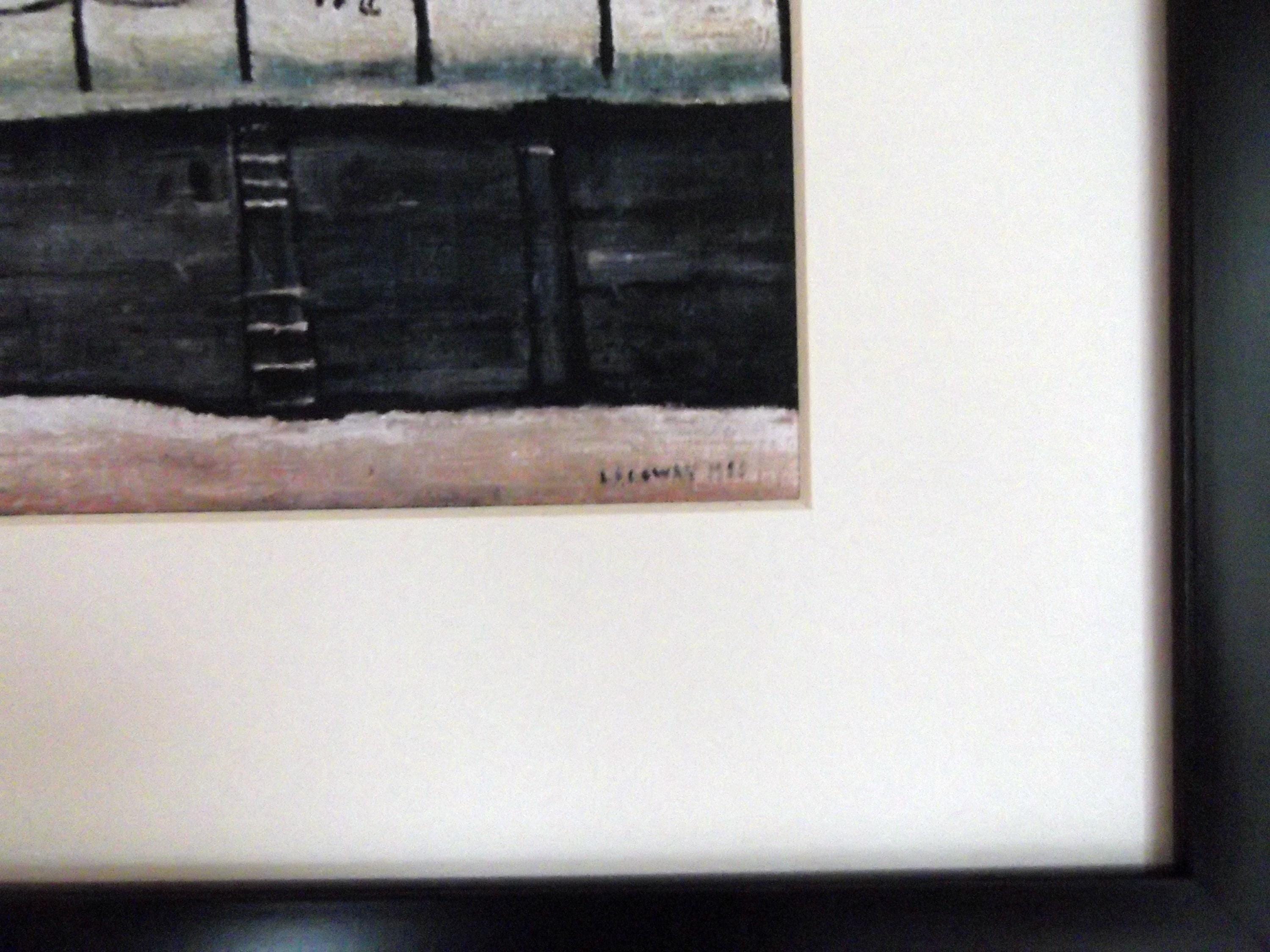 L S Lowry Art Print - Senhouse St MARYPORT - Black Frame with White mount and Textured Image