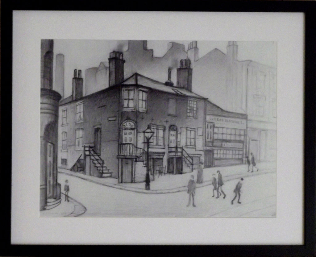L S Lowry Print - Great Ancoats Street - Black Frame with Mount and Textured Image