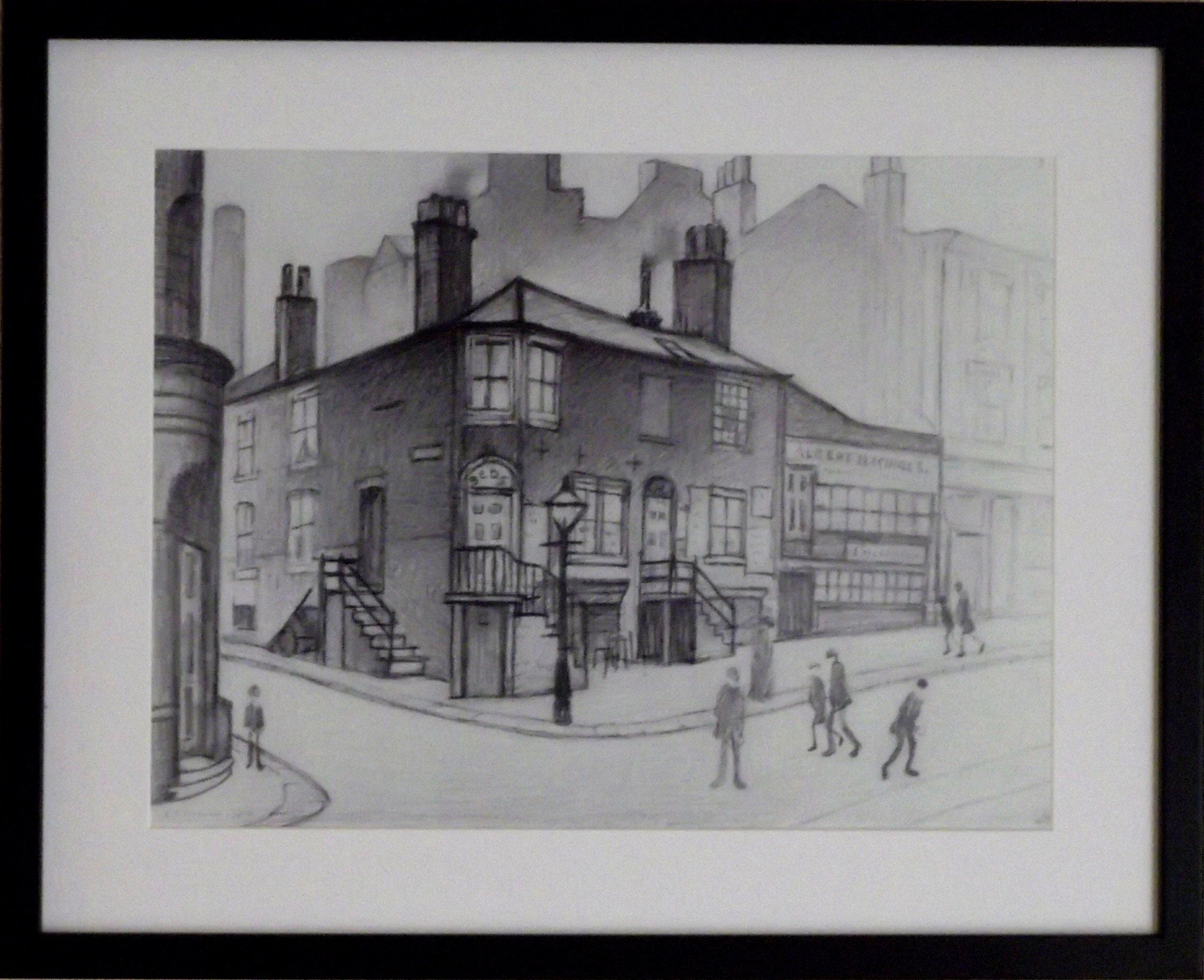 L S Lowry Print - Great Ancoats Street - Black Frame with Mount and Textured Image