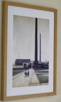 L S Lowry Art Print - Factory at WIDNES - Light Oak Finish Frame with White mount and Textured Image