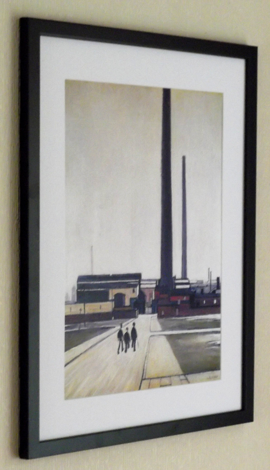 L S Lowry Art Print: Factory at Widnes, Black Frame