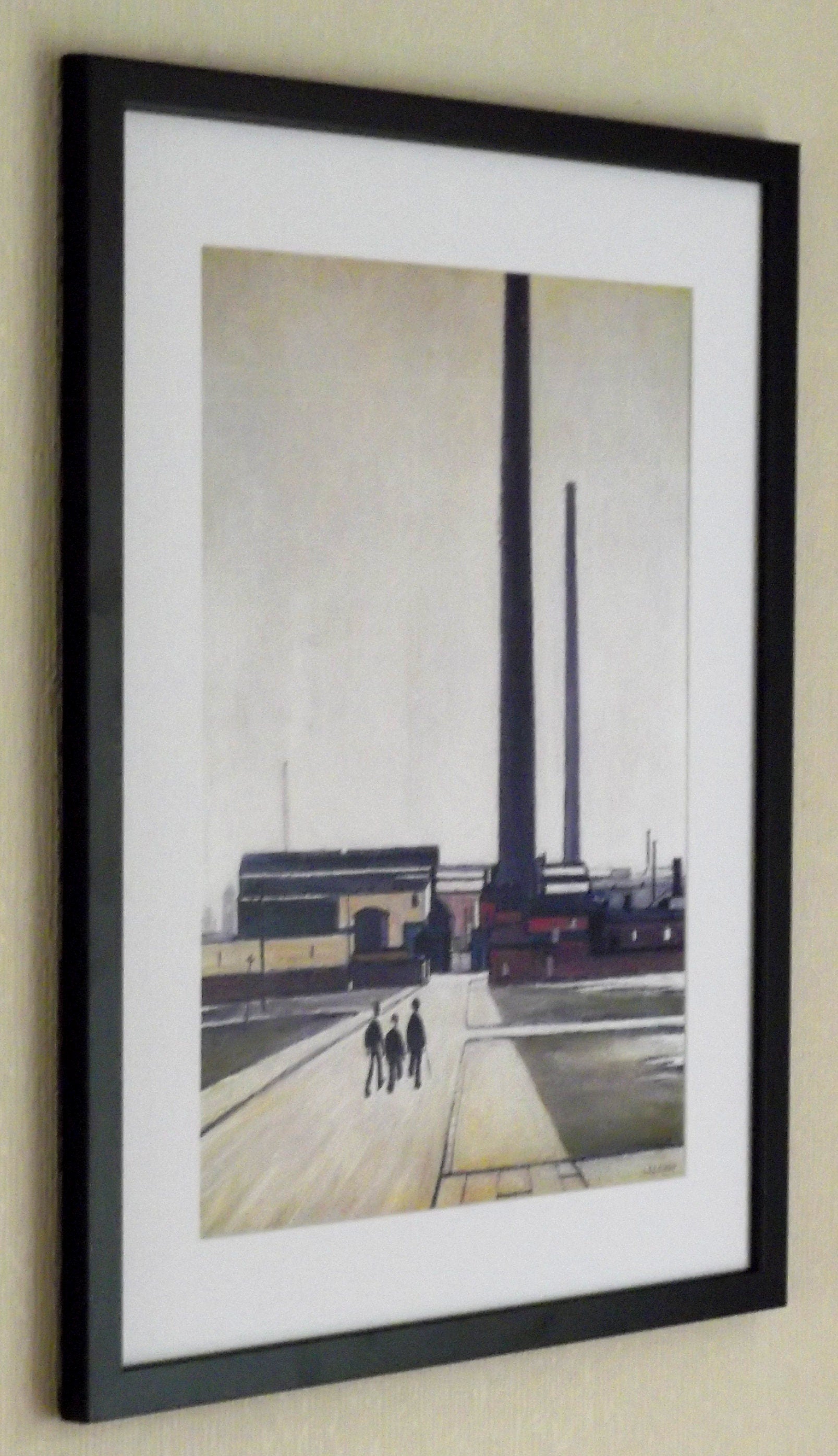 L S Lowry Art Print: Factory at Widnes, Black Frame