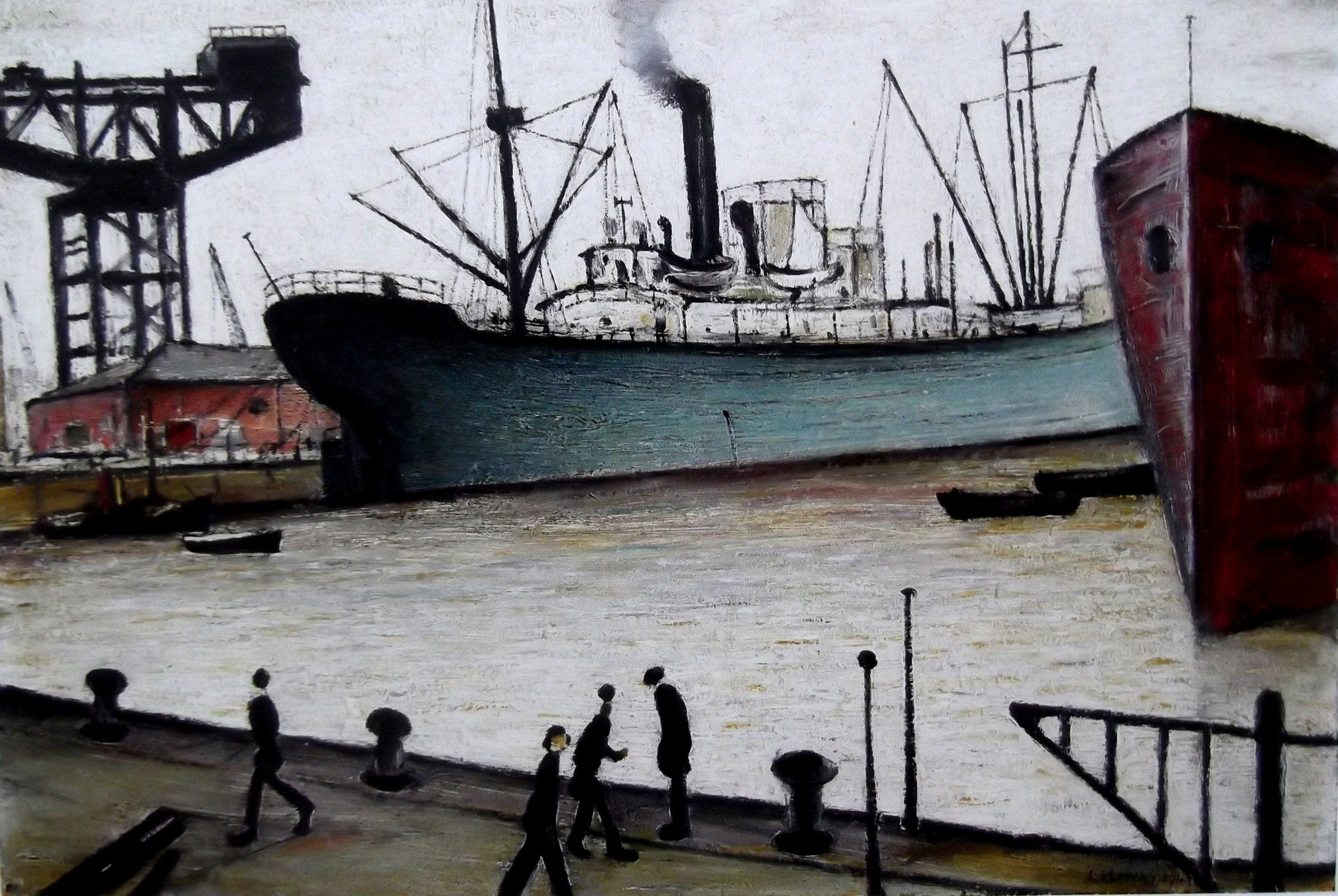 L S Lowry AUTHENTIC Print - Queens Dock GLASGOW - Textured Image with Fine Art Coating