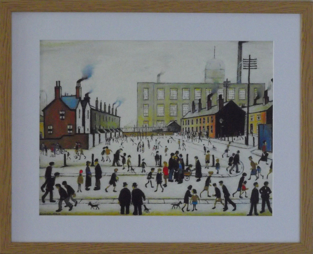 L S Lowry Print – Mill Scene - Oak Finish Frame with Mount and Textured Image