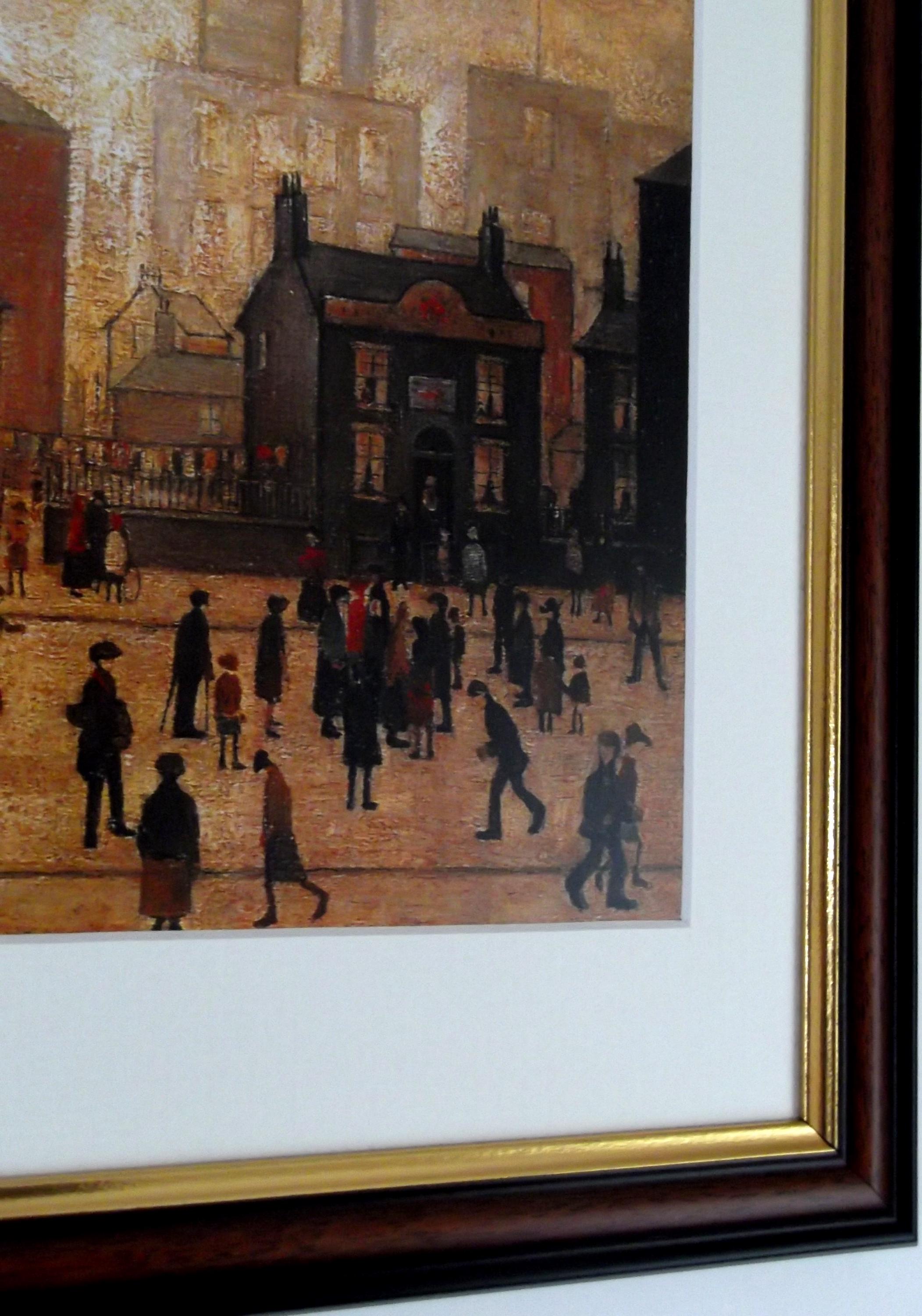 L S Lowry Print – Coming Home From The Mill - Walnut Finish Frame with Mount and Textured Image