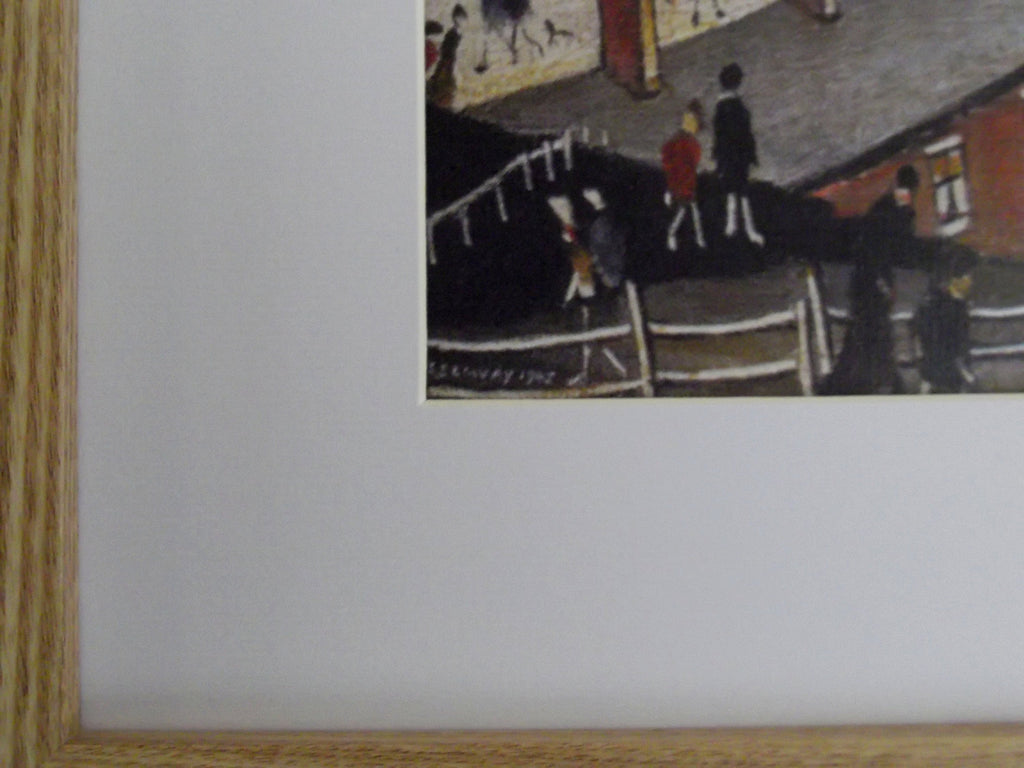 L S Lowry Art Print - LANCASHIRE Town - Light Oak Finish Frame with White mount and Textured Image