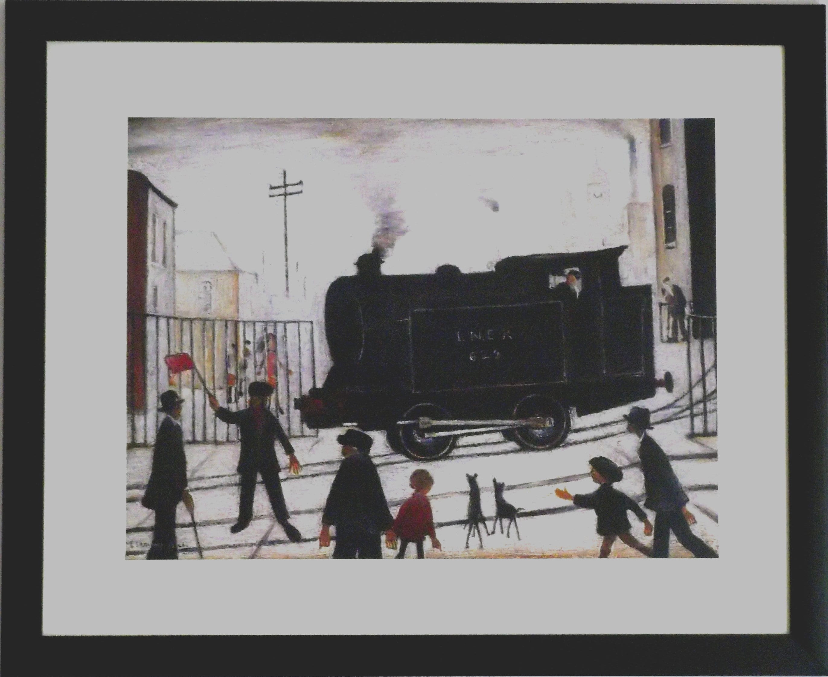 L S Lowry AUTHENTIC Print - Level Crossing - Black Frame with mount and Textured Image