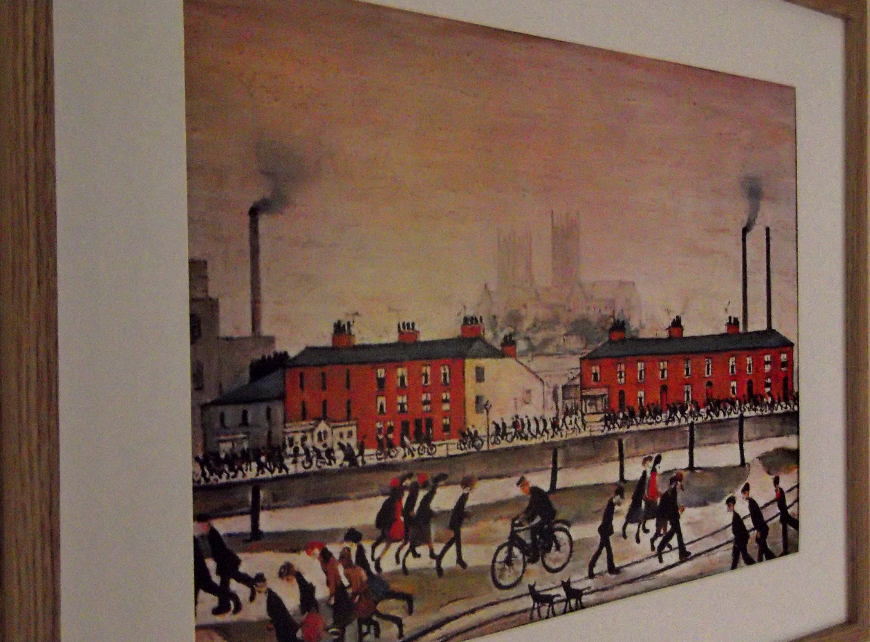 L S Lowry Print - LINCOLN - Oak Finish Frame with Mount and Textured Image