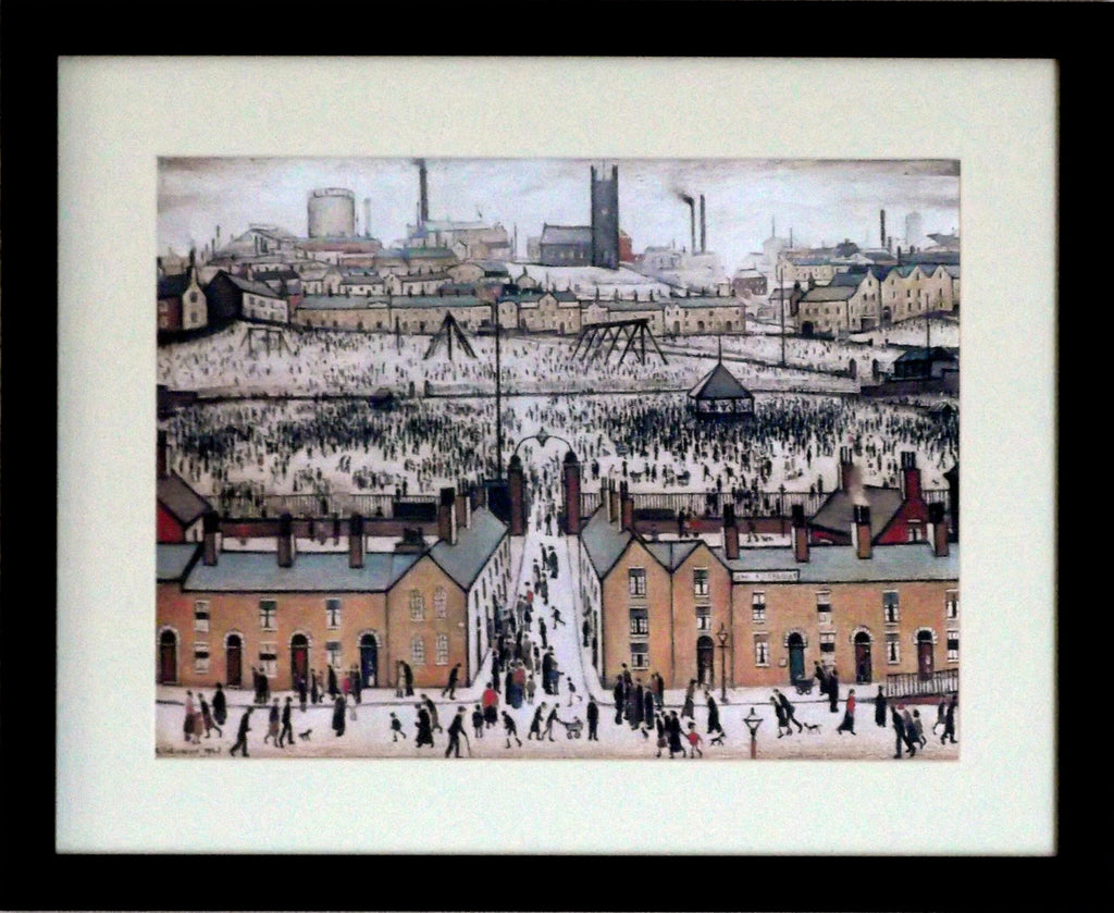 L S Lowry Print - Britain at Play - Black Frame with Mount and Textured Image