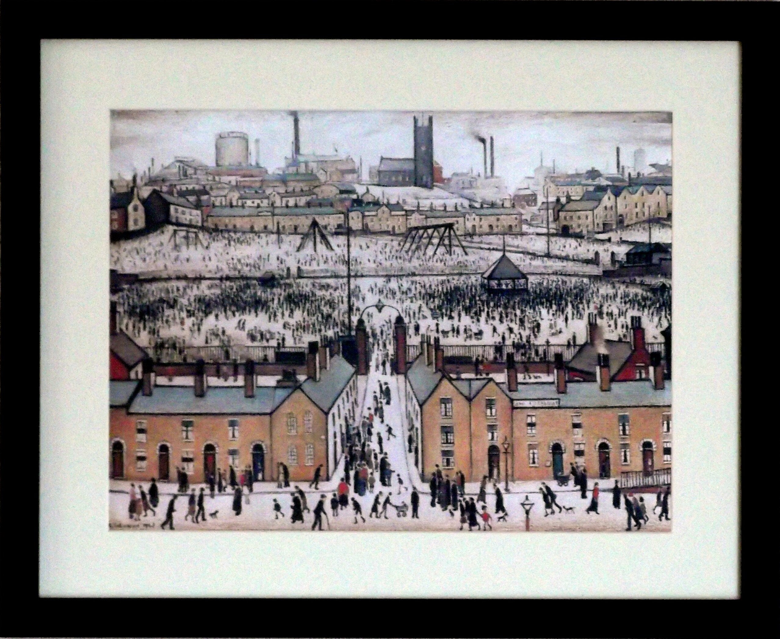 L S Lowry Print - Britain at Play - Black Frame with Mount and Textured Image