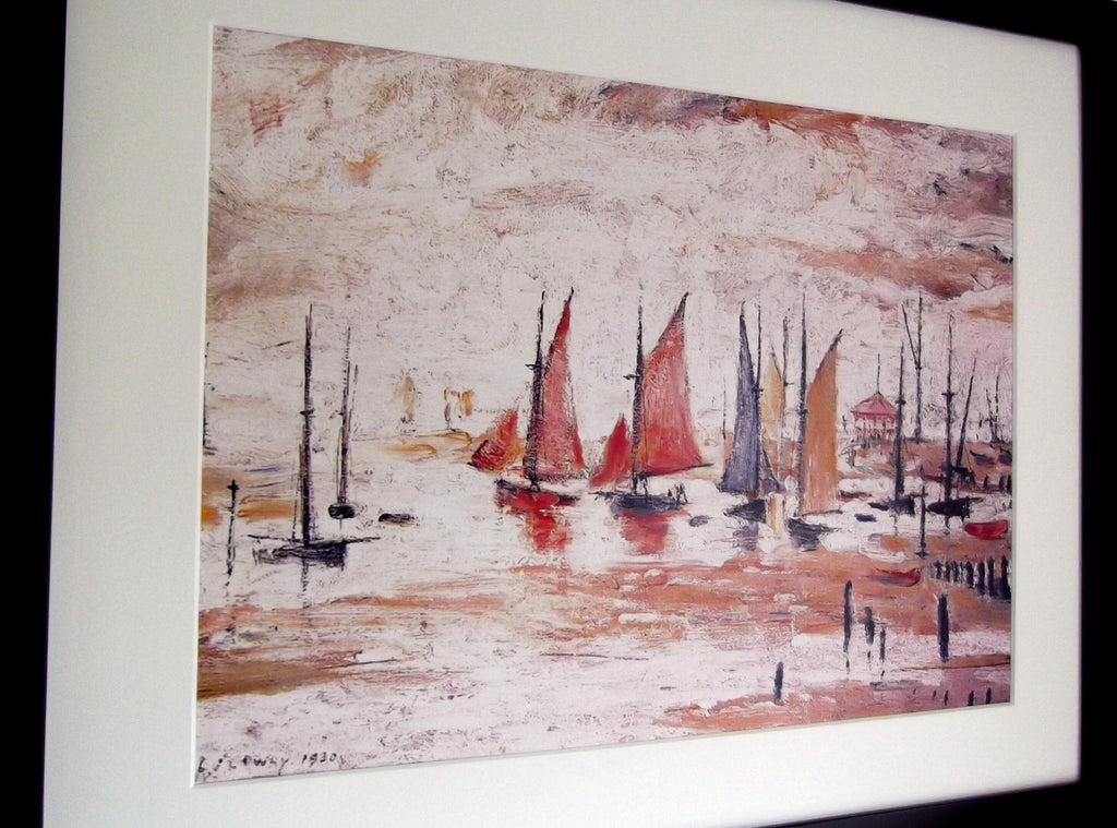 L S Lowry Sail Boats Art Print - Black Frame, Textured Image