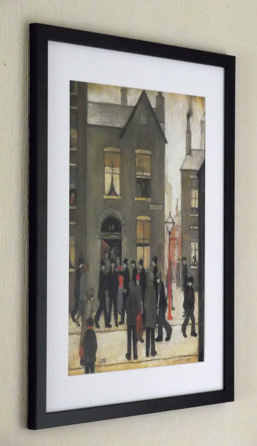 L S Lowry Art Print - THE ARREST - Satin Black Frame with White mount and Textured Image