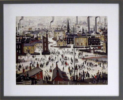 L S Lowry Art Print - A Lancashire Town - Satin Grey Frame with White mount and Textured Image