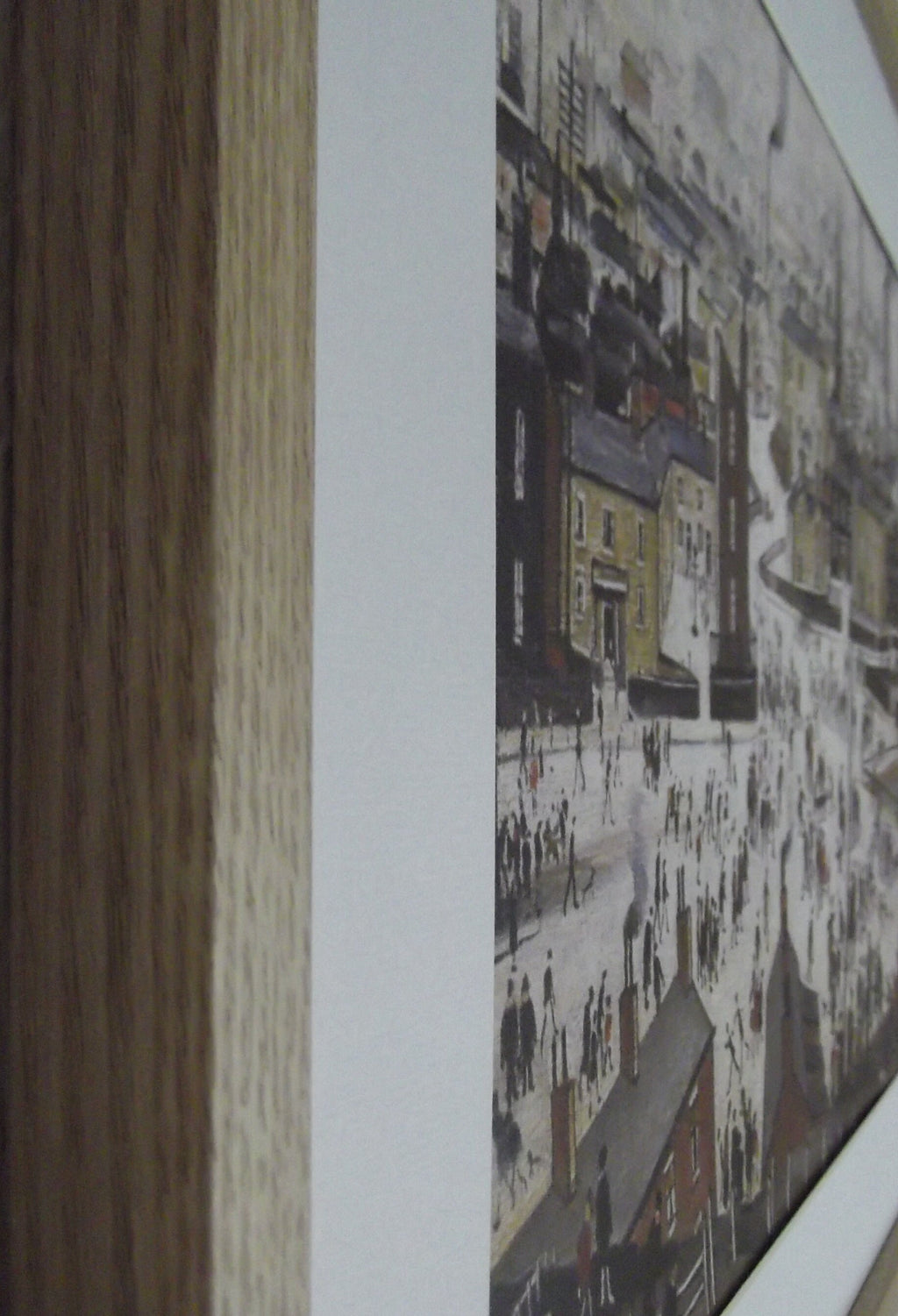 L S Lowry Art Print - LANCASHIRE Town - Light Oak Finish Frame with White mount and Textured Image