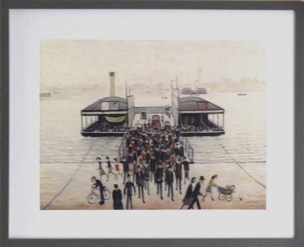 L S Lowry Print - Floating Bridge Southampton - Grey Frame with Mount and Textured Image