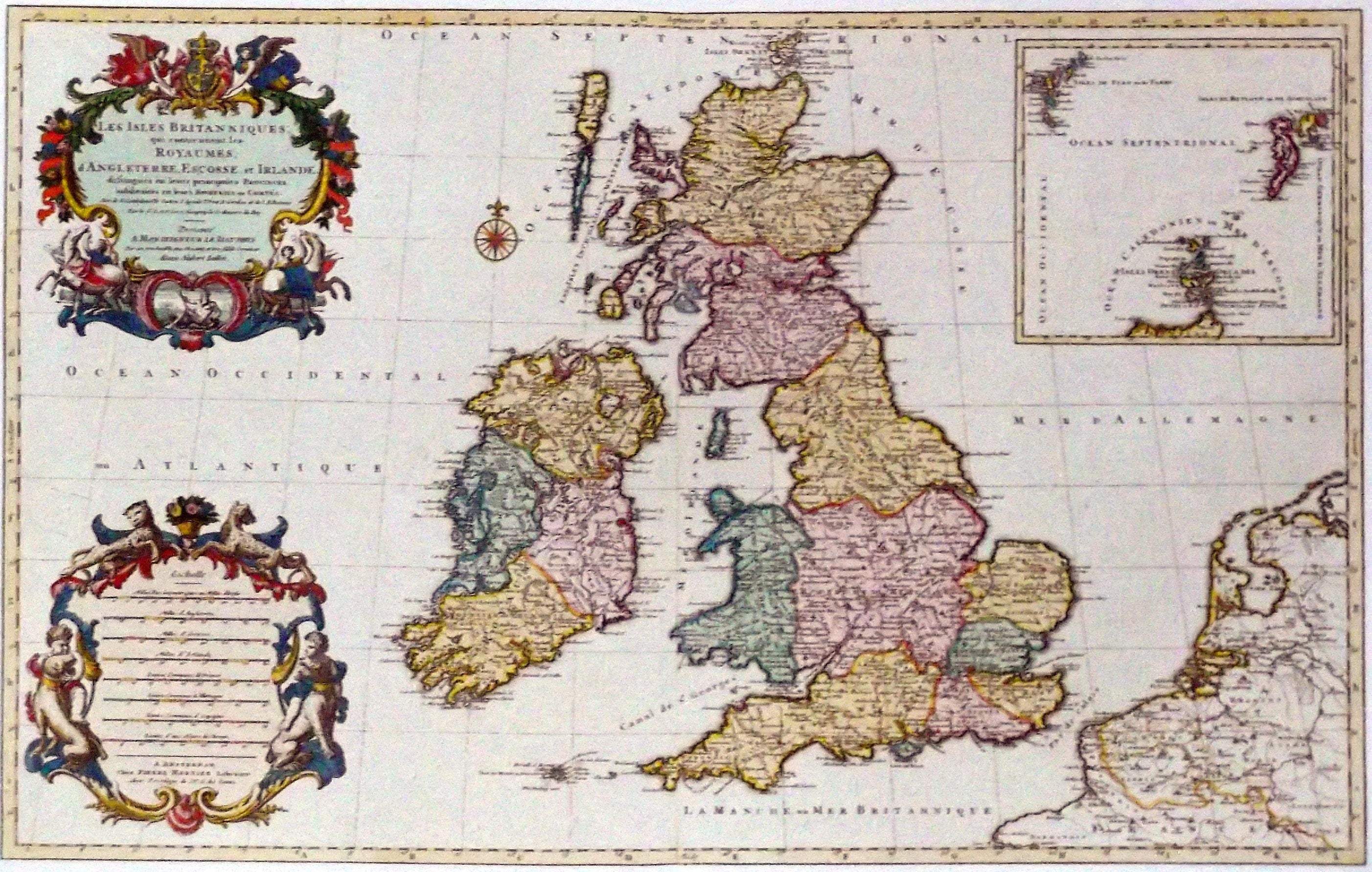 Antique AUTHENTIC  Print - British Isles 1710 - Textured Image with Fine Art Coating