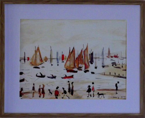 L S Lowry - Yachts 1959 – Oak Finish frame with Mount and Textured Image
