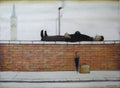 L S Lowry AUTHENTIC Print - Man Lying on a Wall - Textured Image with Fine Art Coating