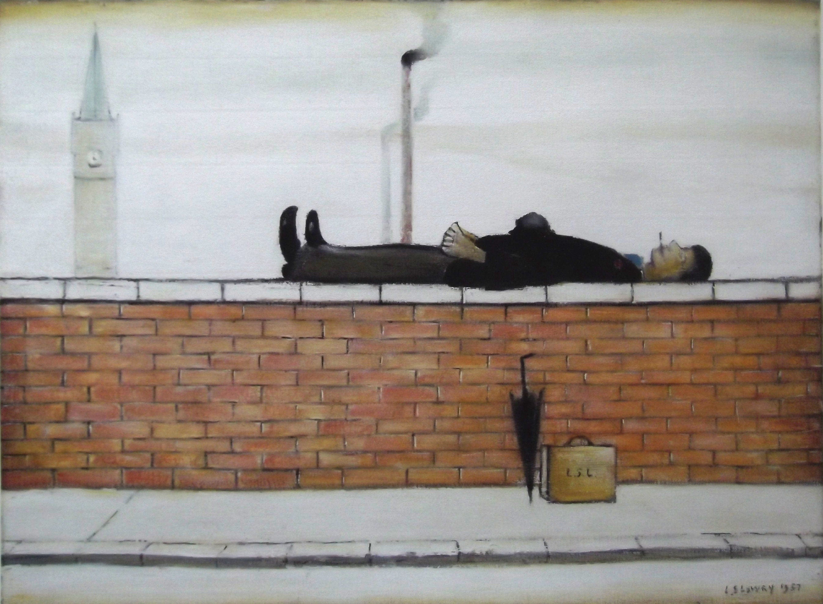 L S Lowry AUTHENTIC Print - Man Lying on a Wall - Textured Image with Fine Art Coating