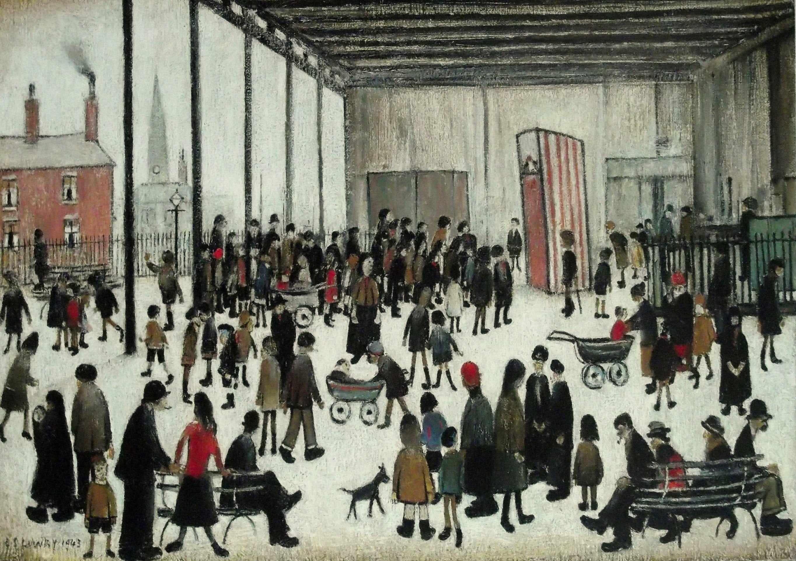 L S Lowry AUTHENTIC Print - Punch and Judy - Textured Image with Fine Art Coating
