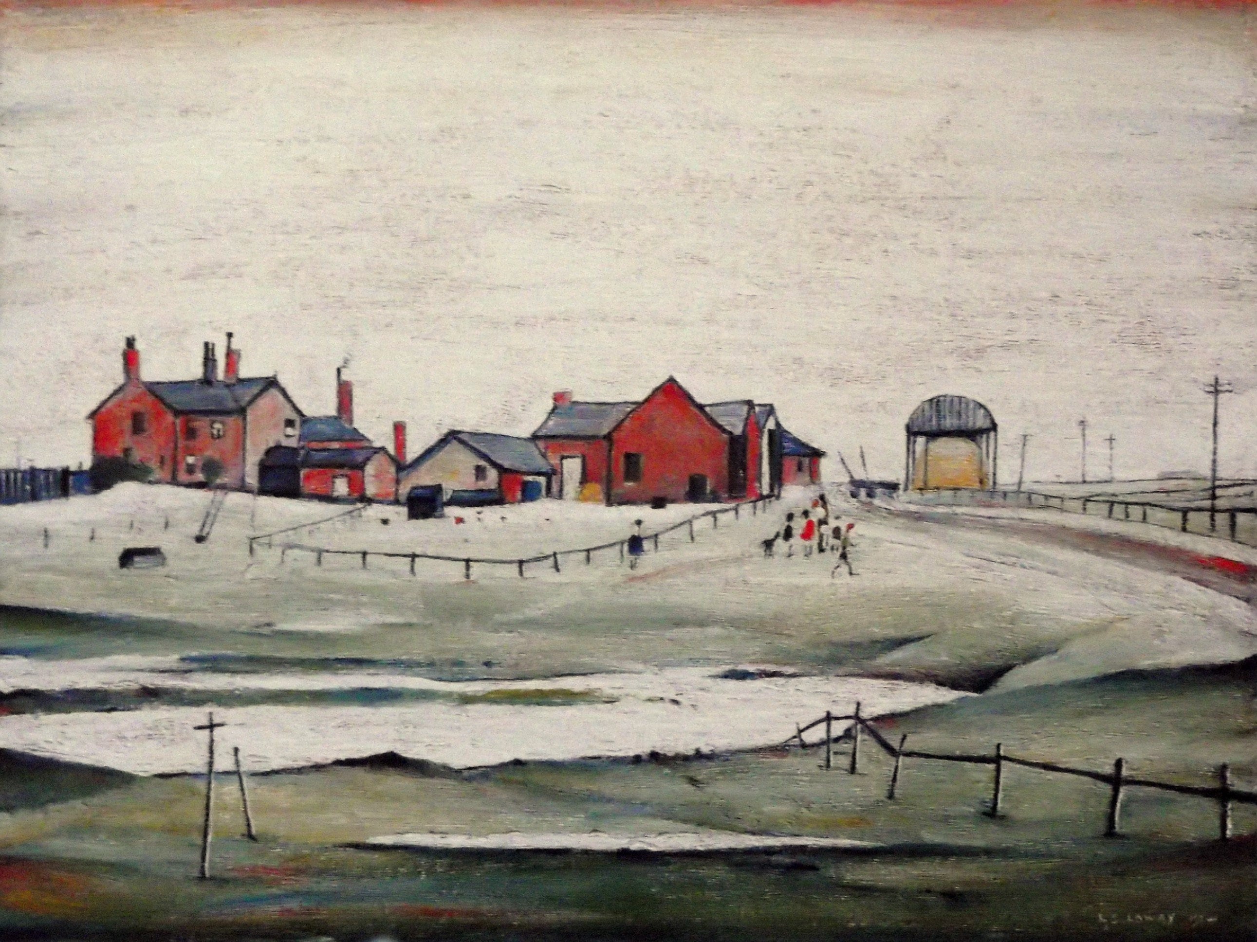 L S Lowry AUTHENTIC Print - Landscape with People - Textured Image with Fine Art Coating