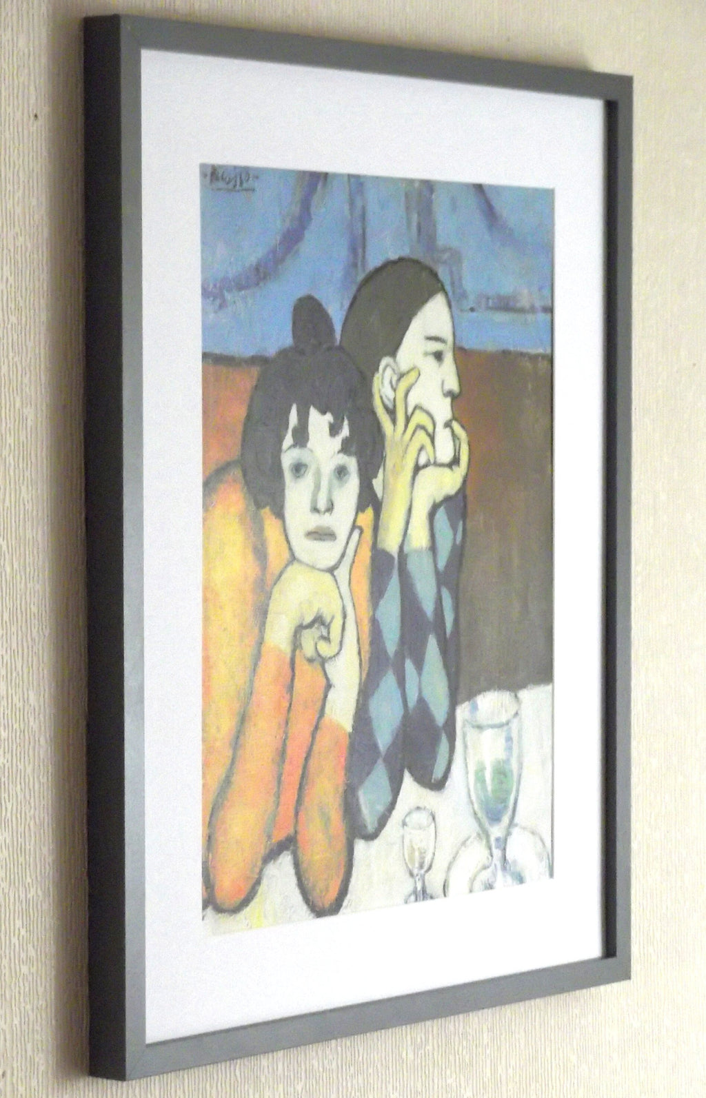 Pablo Picasso Print - Two Saltimbanques - Grey Frame with White Mount and Textured Image