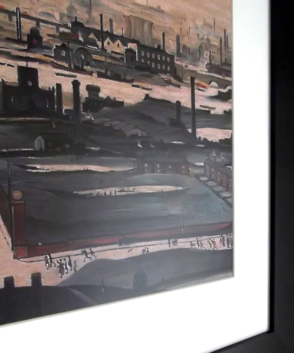 L S Lowry Art Print - INDUSTRIAL LANDSCAPE  - Satin Black Frame with White mount and Textured Image