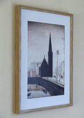 L S Lowry Print- On the Quay MARYPORT - Light Oak Finish Frame with Mount and Textured Image
