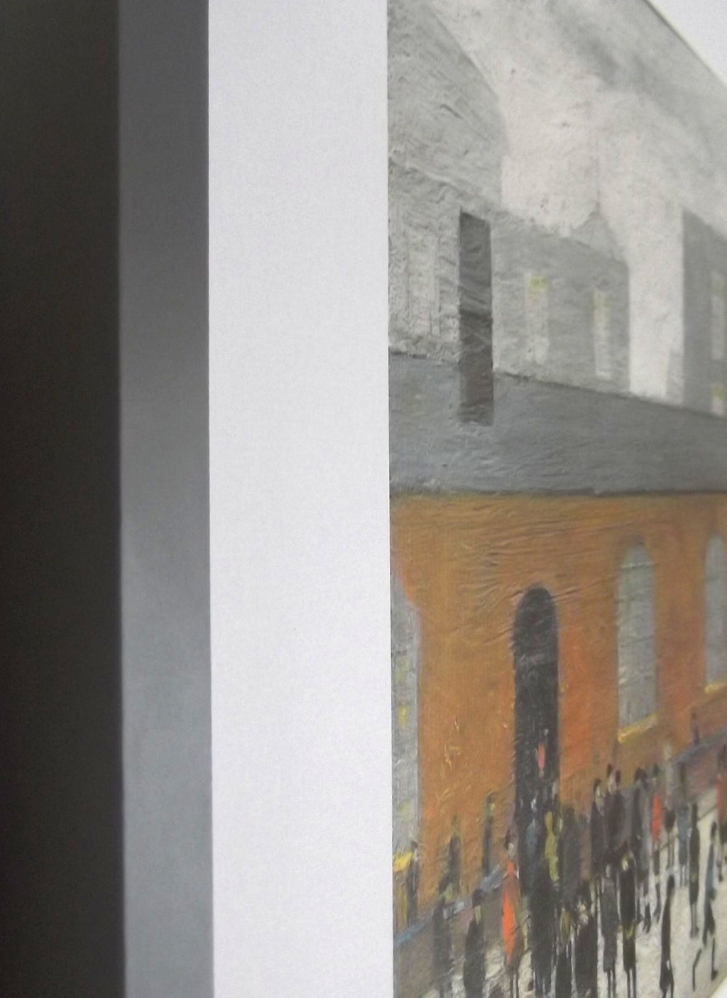 L S Lowry Print – Coming Out Of School - Grey Frame with Mount and Textured Image