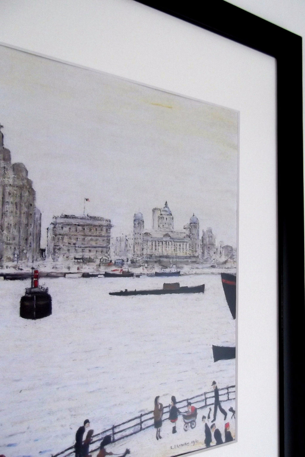 L S Lowry - Liver Building - Black Frame with Mount and textured Image
