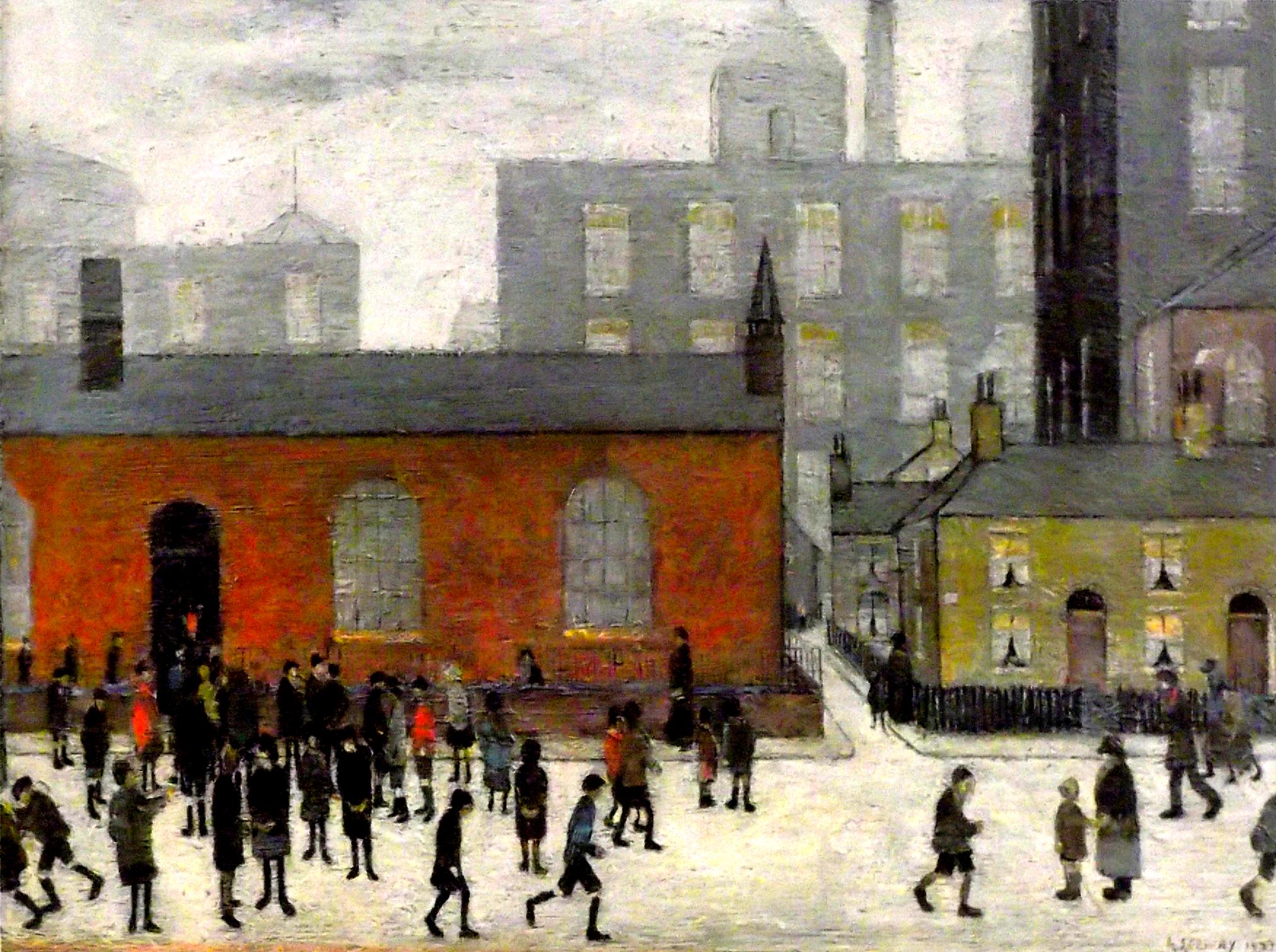 L S Lowry AUTHENTIC Print - Coming Out School - Textured Image with Fine Art Coating