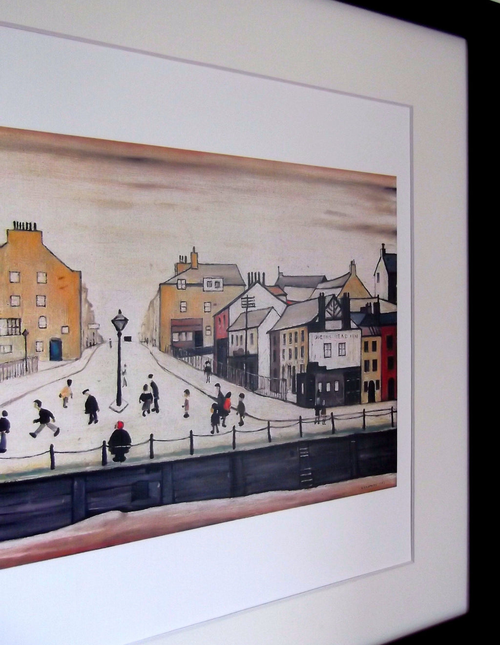 L S Lowry AUTHENTIC Art Print - Senhouse Street MARYPORT - Satin Black Frame with White mount and Textured Image