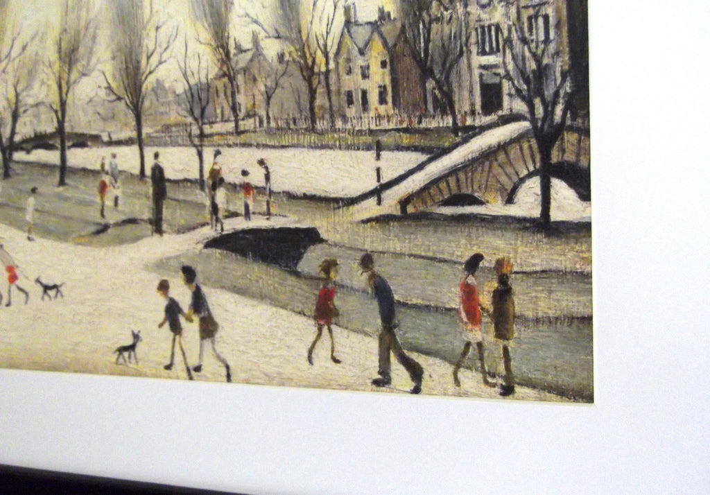 L S Lowry Print - BOURTON on the WATER - Black Frame with Mount and Textured Image