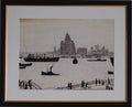 L S Lowry Art Print - LIVER BUILDING - Walnut Finish Frame with White Mount and Textured Image