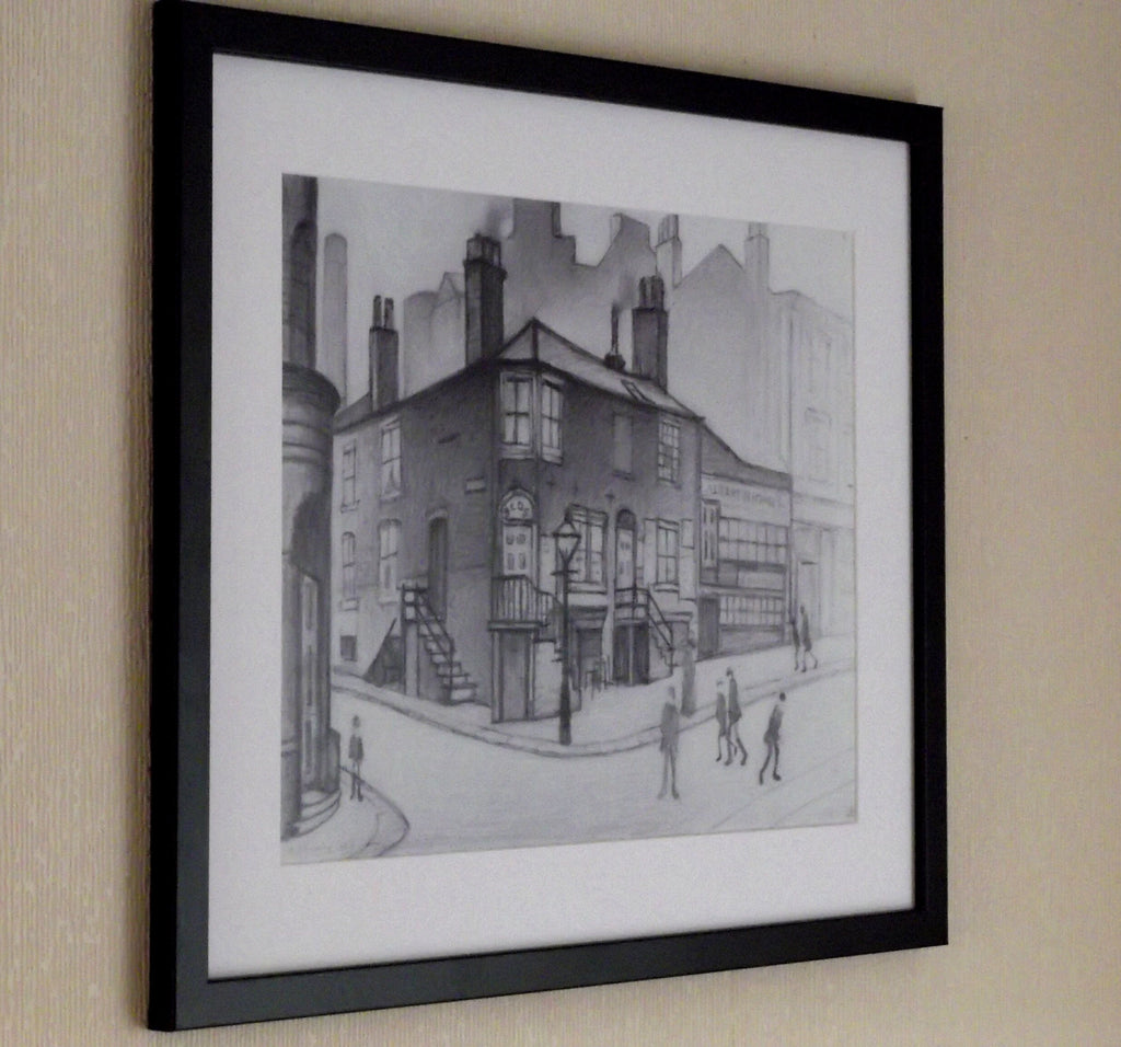 L S Lowry Print - Great Ancoats Street - Black Frame with Mount and Textured Image