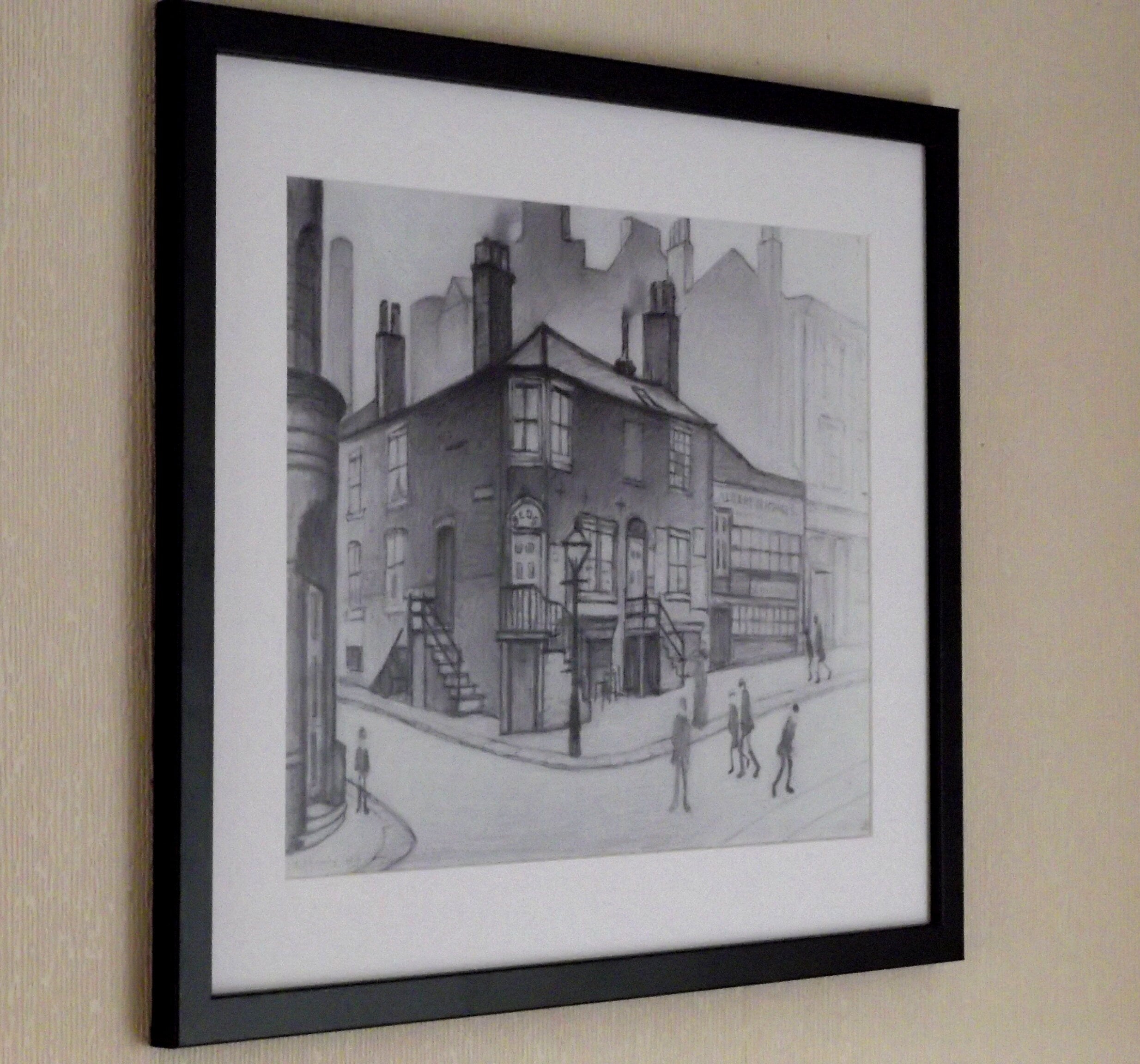 L S Lowry Print - Great Ancoats Street - Black Frame with Mount and Textured Image