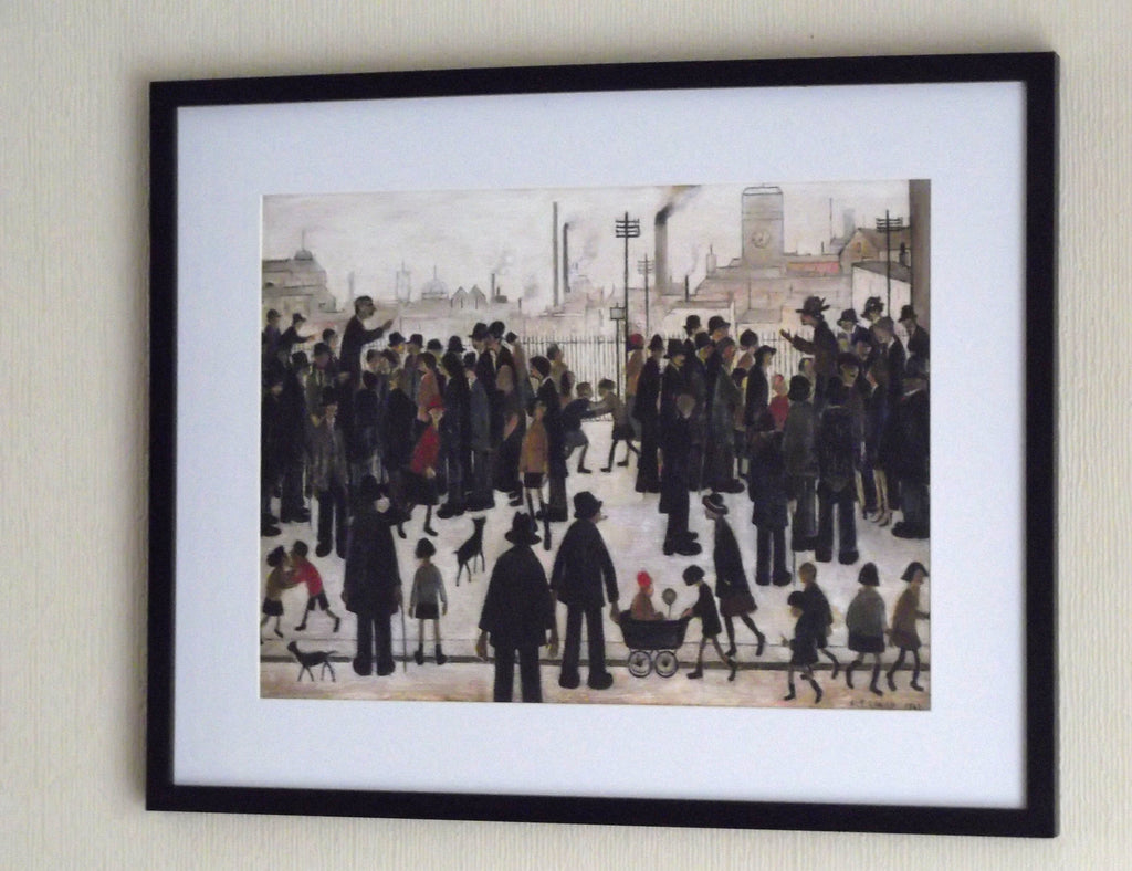 L S Lowry Print - RIVAL CANDIDATES - Black Frame with Mount and Textured Paper