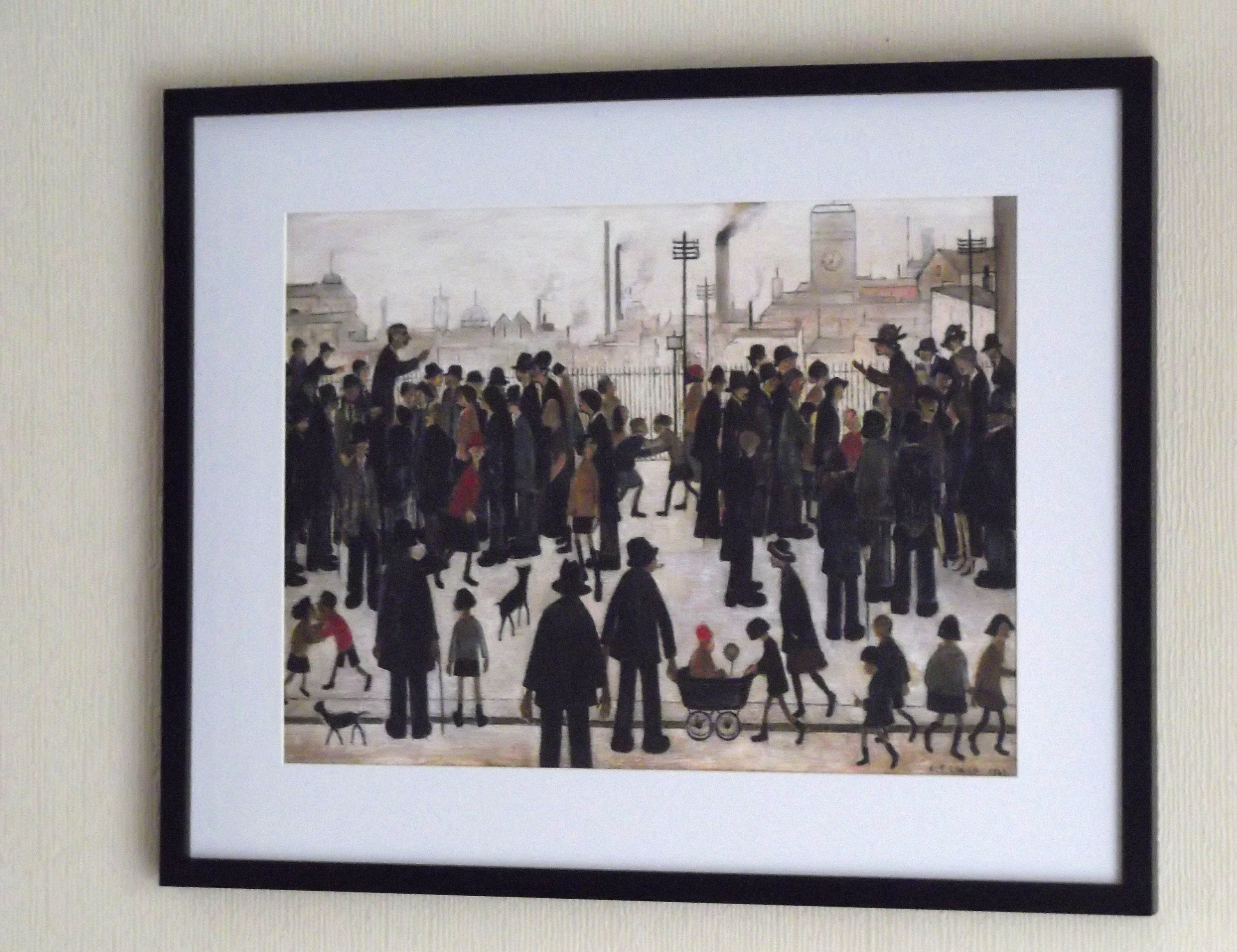 L S Lowry Print - RIVAL CANDIDATES - Black Frame with Mount and Textured Paper
