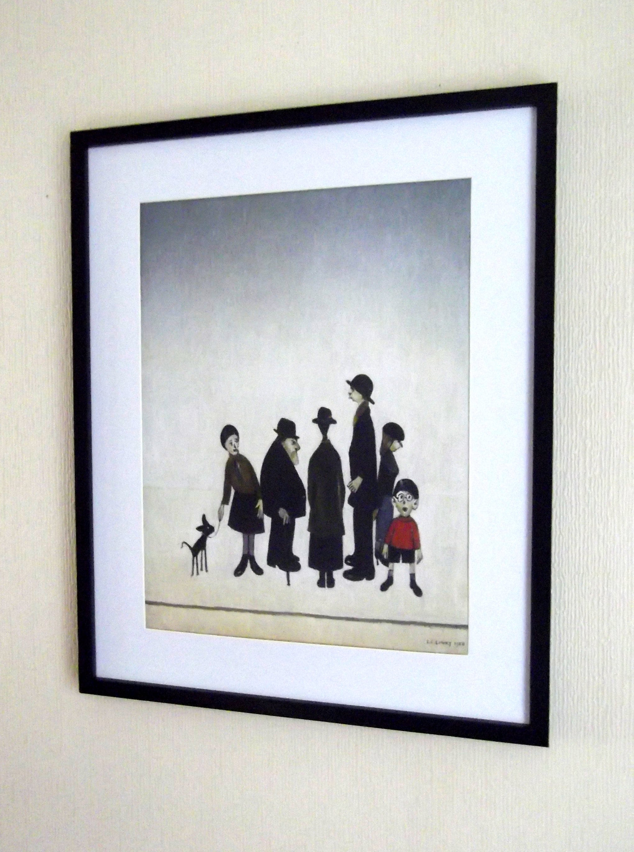 L S Lowry Print: THE FAMILY - Black Frame with Mount and Textured Paper