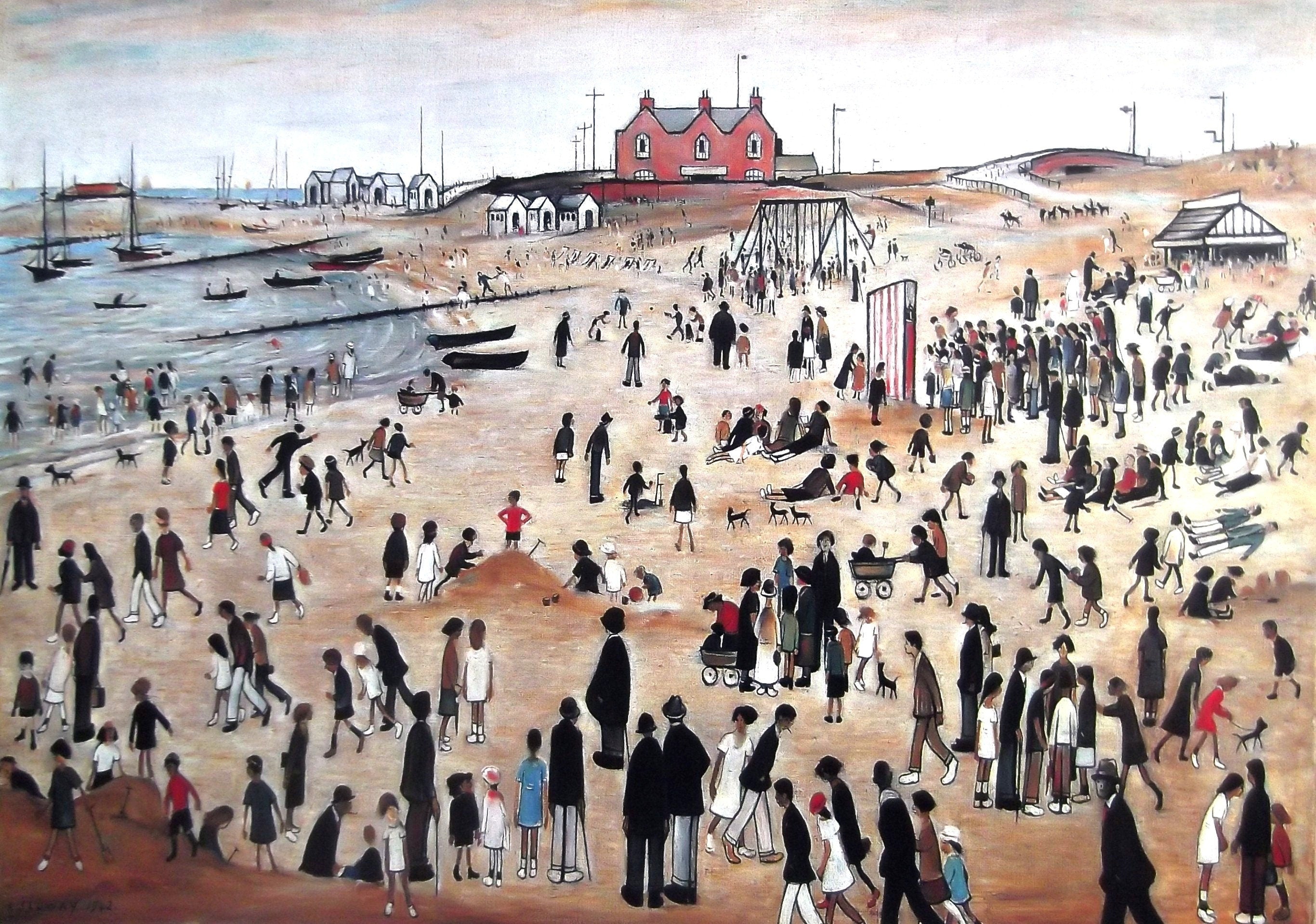L S Lowry AUTHENTIC Print - THE SEASIDE - Textured Image with Fine Art Coating