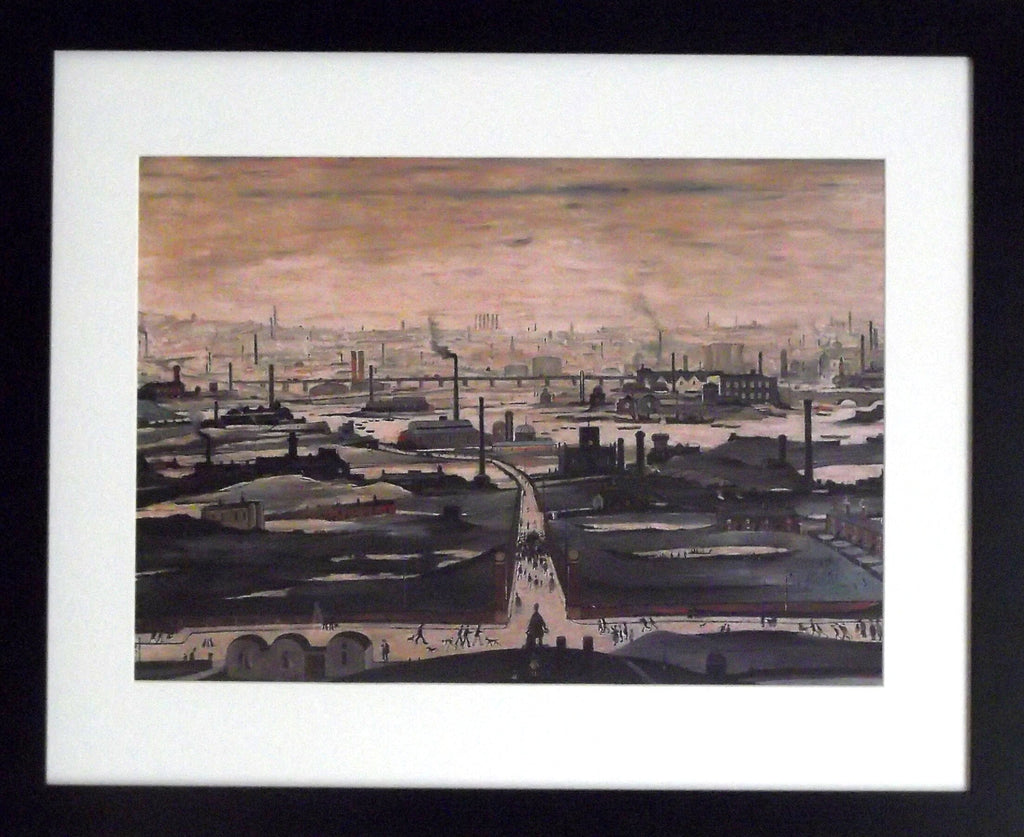 L S Lowry Art Print - INDUSTRIAL LANDSCAPE  - Satin Black Frame with White mount and Textured Image