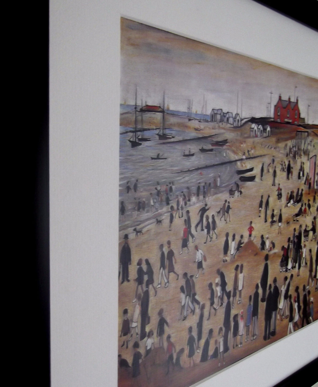 L S Lowry Art Print - THE SEASIDE - Satin Black Frame with White Mount and Textured Image