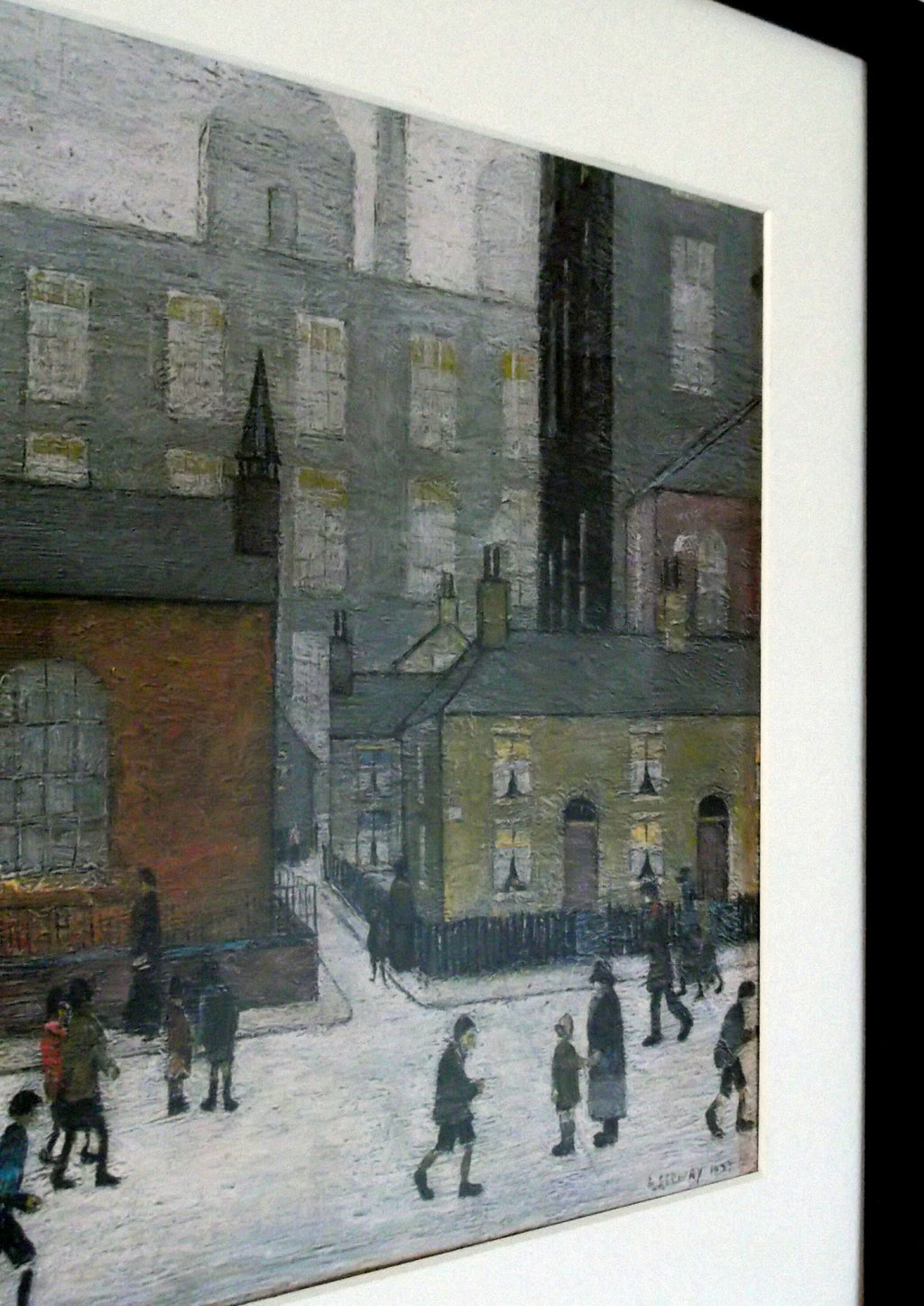 L S Lowry AUTHENTIC Art Print - Coming Out Of School - Black Frame with Mount and Textured Image