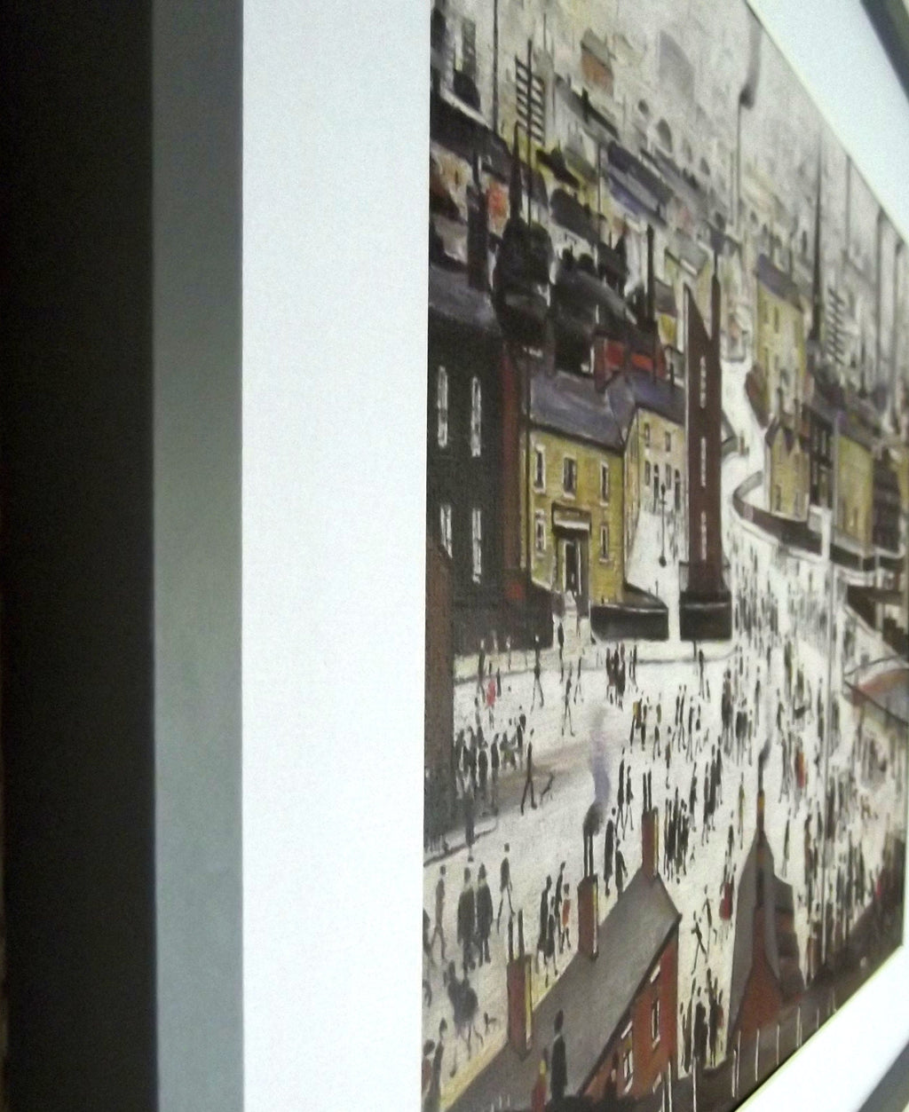L S Lowry Art Print - A Lancashire Town - Satin Grey Frame with White mount and Textured Image