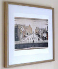 L S Lowry Art Print - Senhouse Street MARYPORT - Light Oak Finish Frame with White mount and Textured Image