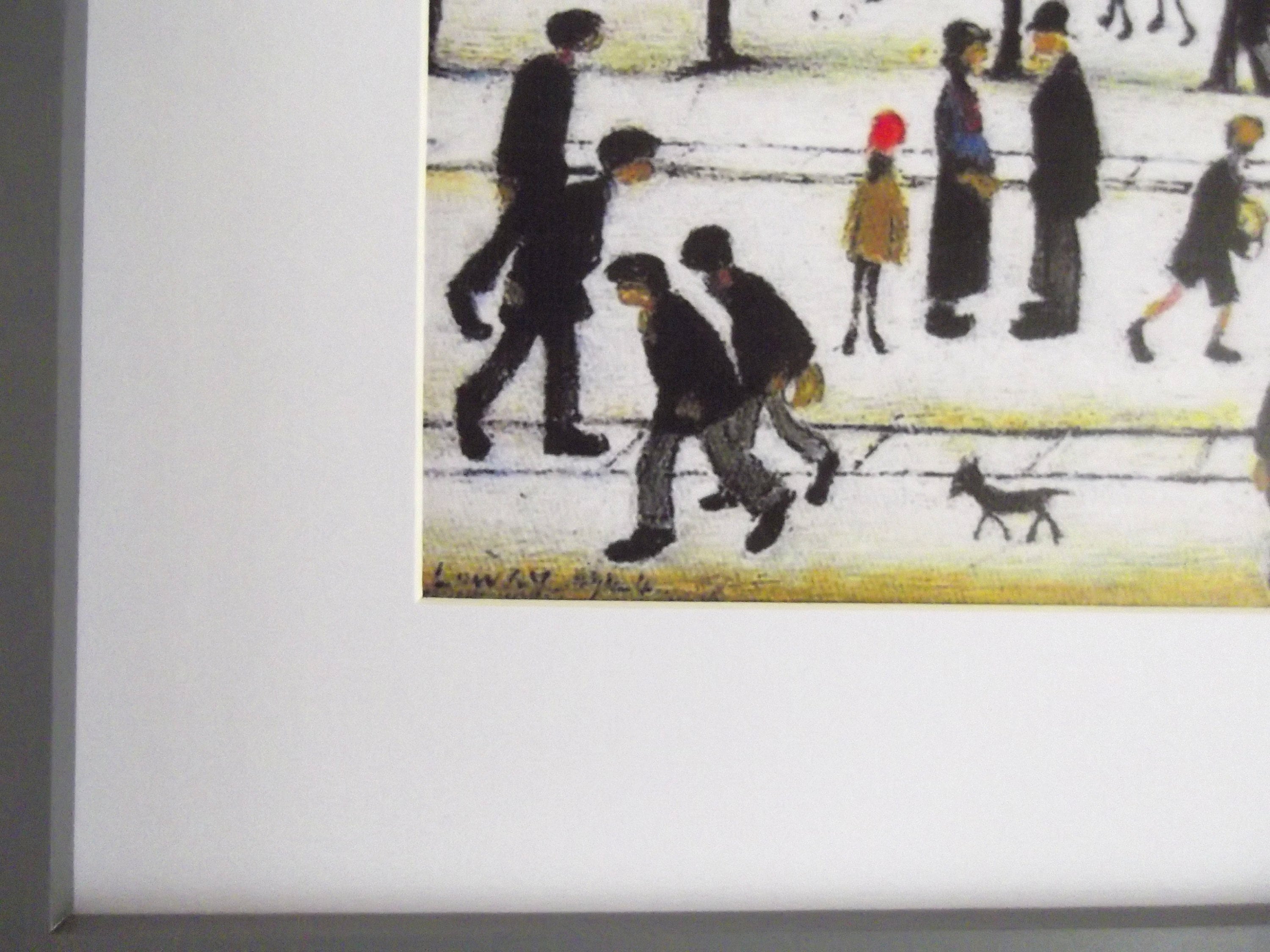 L S Lowry Print - Mill Scene With Figures - Grey Frame with Mount and Textured Image