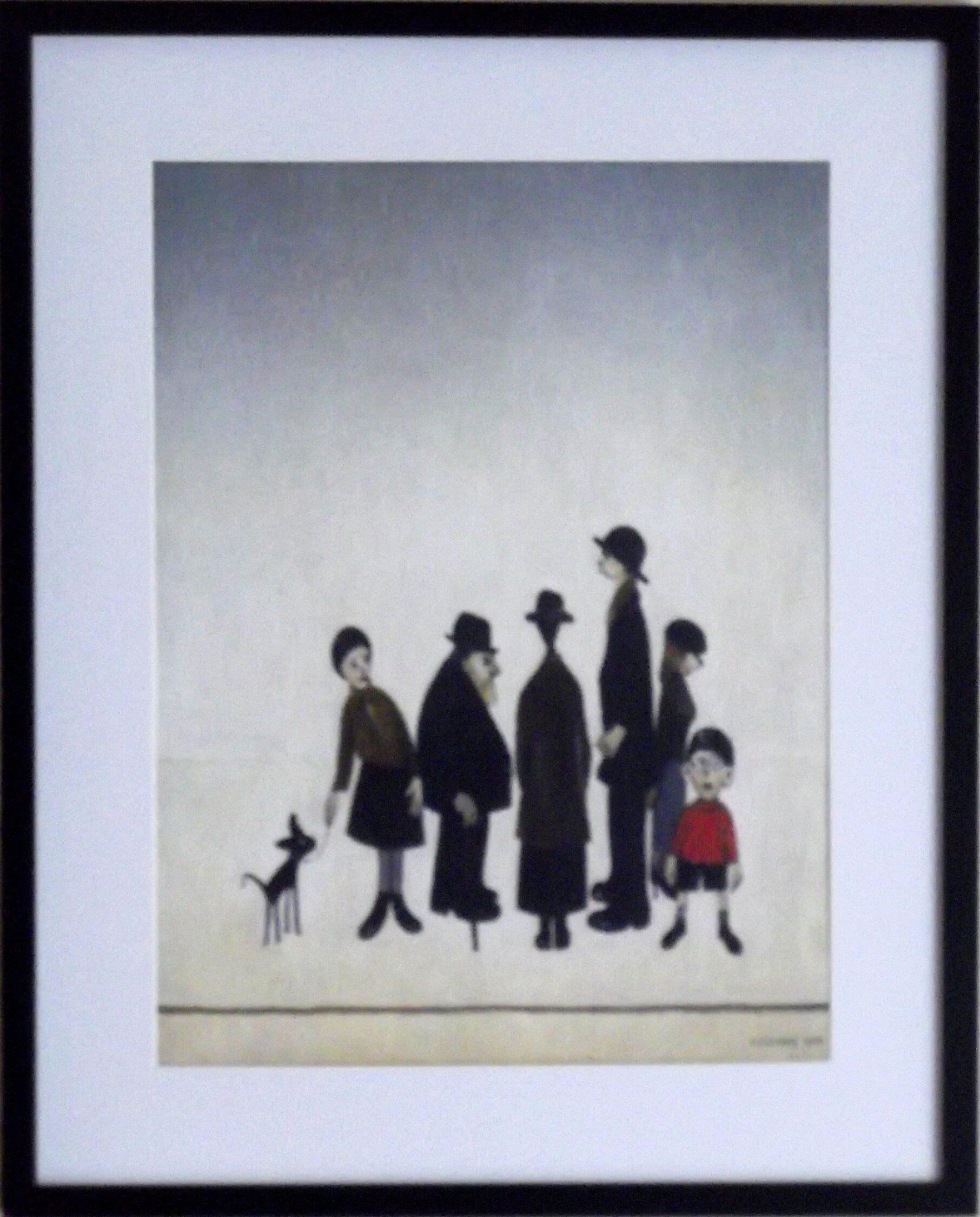 L S Lowry Print: THE FAMILY - Black Frame with Mount and Textured Paper